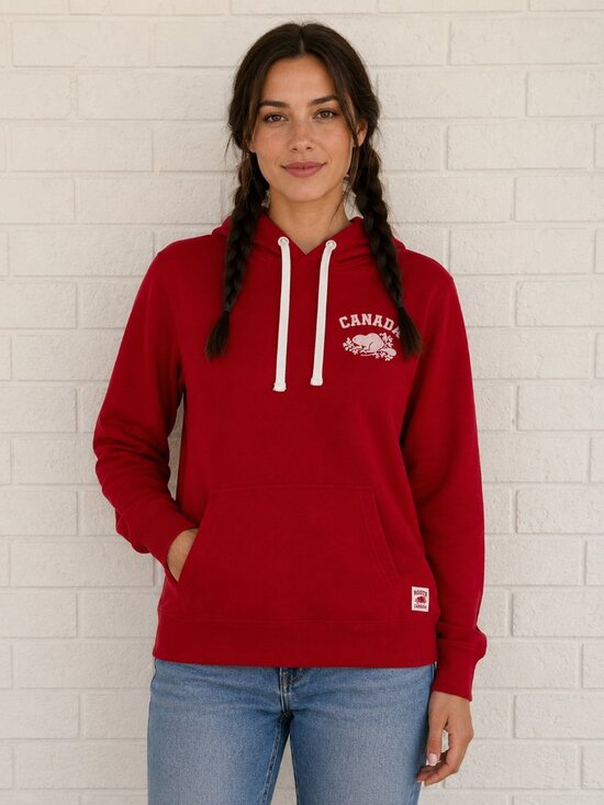 Roots Tops - Roots Canada Women's Kanga Hoodie Sweatshirt Red Beaver Logo - Size Medium